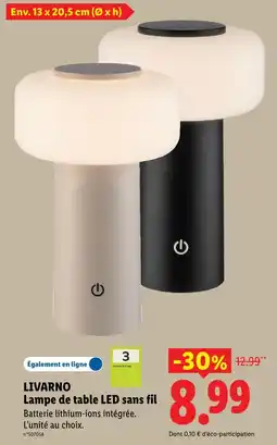 Lidl Livarno lampe de table led sans fil offre