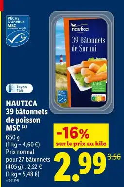 Lidl Nautica 39 bâtonnets de poisson msc offre