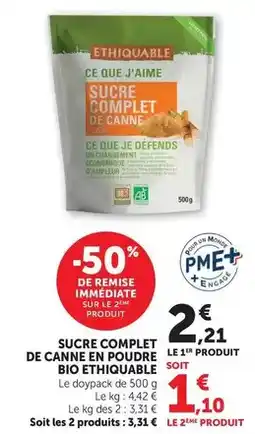 Super U Ethiquable - sucre complet de canne en poudre bio offre