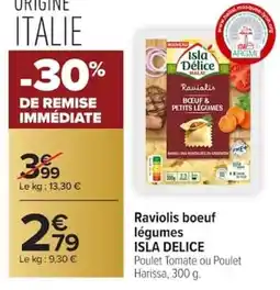 Carrefour Raviolis boeuf légumes isla delice offre