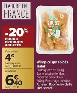 Carrefour Wings crispy épicés halal offre