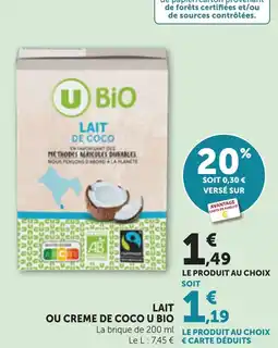 Bi1 Lait ou creme de coco u bio offre