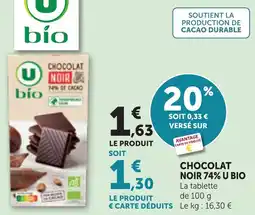 Bi1 Chocolat noir 74% u bio offre