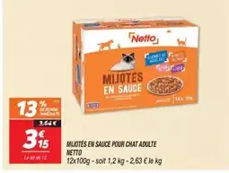 Netto NETTO Mijotés en sauce pour chat adulte offre