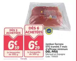 Promocash DEL PAIS Jambon Serrano STG tranché 7 mois d'affinage minimum offre
