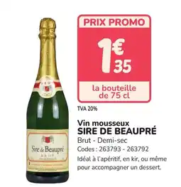 Promocash SIRE DE BEAUPRÉ Vin mousseux offre