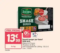 Promocash Smash burger pur bœuf 20% M.G offre
