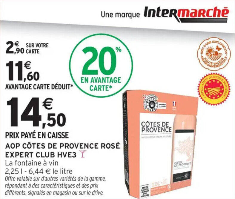 vap expert intermarché Promo Aop côtes de provence rosé expert club hve3 2.25 L chez Intermarché
