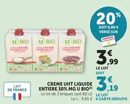 Maximarché Creme uht liquide entiere 30% mg u bio offre