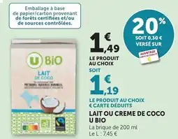 Maximarché Lait ou creme de coco u bio offre