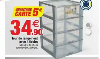 Bazarland Tour De Rangement Avec 4 Tiroirs offre