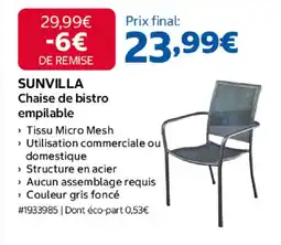 Costco SUNVILLA Chaise de bistro empilable offre