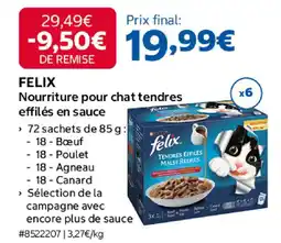 Costco Felix nourriture pour chat tendres effilés en sauce offre