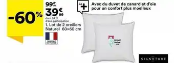 BUT Lot De 2 Oreillers Naturel 60 X 60 Cm offre