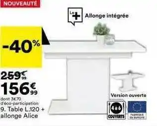 BUT Table L.120 + Allonge Alice offre