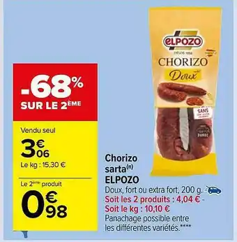Carrefour Market Chorizo Sarta Elpozo offre