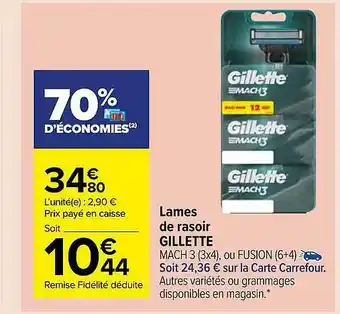 Carrefour Market Lames De Rasoir Gillette Mach 3 Ou Fusion offre