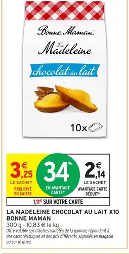 Intermarché Hyper BONNE MAMAN La madeleine chocolat au lait x10 offre