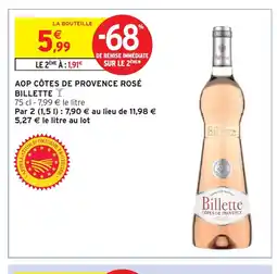 Intermarché Hyper BILLETTE Aop côtes de provence rosé offre
