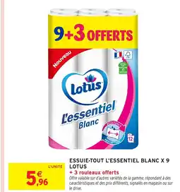 Intermarché Hyper LOTUS Essuie-tout l'essentiel blanc x 9 offre