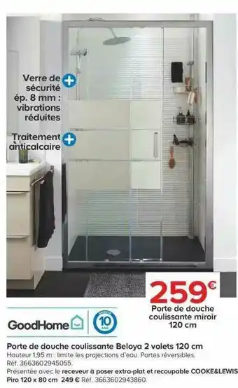 Castorama Porte De Douche Coulissante Eloya 2 Volets 120 Cm GoodHome offre