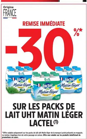 LACTEL Sur les packs de lait uht matin léger