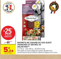 Intermarché Express DELPEYRAT Magrets de canard du sud ouest tranchés et séchés x2 offre