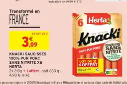 Intermarché Express HERTA Knacki saucisses 100% pur porc sans nitrite x6 offre