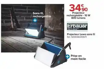 Castorama Projecteur Lewo Sans Fil Erbauer offre