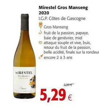 Colruyt Mirestel Gros Manseng 2020 I.g.p. Côtes De Gascogne offre