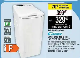 Cora x Carrefour Lave-linge Top 8 Kg Candy offre