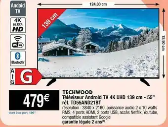 Cora x Carrefour Techwood Téléviseur Android Tv 4k Uhd 139 Cm - 55 offre