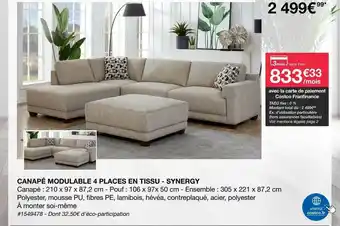 Costco Canapé Modulable 4 Places En Tissu - Synergy offre