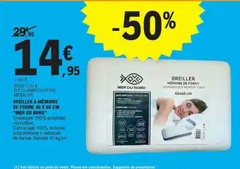 E.Leclerc Oreiller à Mémoire De Forme 40 X 60 Cm offre