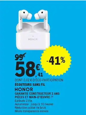 E.Leclerc écouteurs Sans Fil Honor offre
