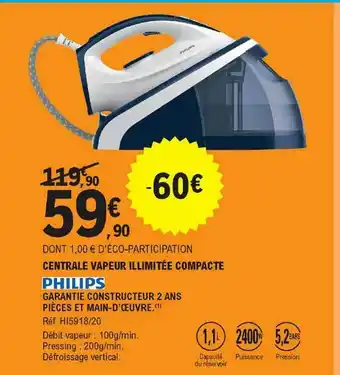 E.Leclerc Central Vapeur Illimitée Compact Philips offre