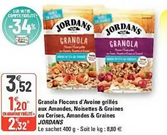 Granola Flocons D'avoine Grillés Aux Amandes Noisettes & Graines Ou Cerises Amandes & Graines Jordans
