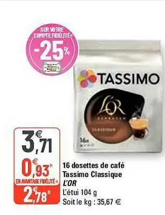 16 Dosettes De Café Tassimo Classique L'or
