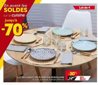 Gifi Lot De 4 Assiettes Plates En Porcelaine offre