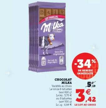 Hyper U Chocolat Milka offre