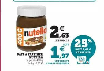 Hyper U Pâte à Tartiner Nutella offre