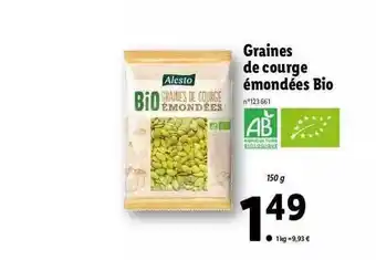 Lidl Graines De Courge émondées Bio Alesto offre