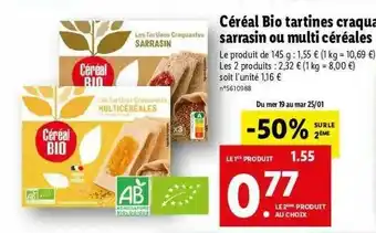 Lidl Céréal Bio Tartines Craquantes Sarrasin Ou Multi Céréales offre