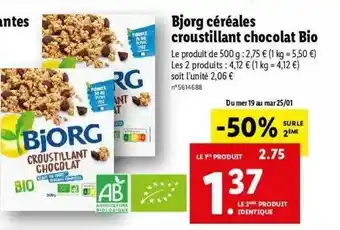 Lidl Bjorg Céréales Croustillant Chocolat Bio offre