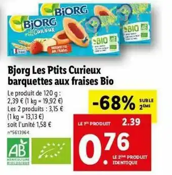 Lidl Bjorg Les Petits Curieux Barquettes Aux Fraises Bio offre