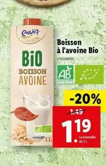 Lidl Boisson à L'avoine Bio Envia offre