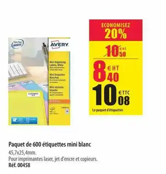Office Depot Paquet De 600 étiquettes Mini Blanc offre