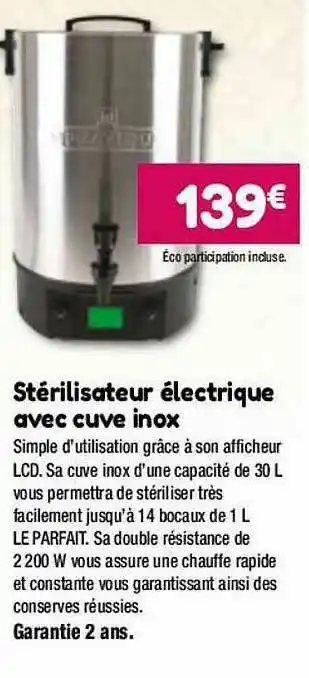 Point Vert Stérilisateur électrique Avec Cuve Inox offre