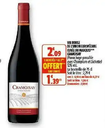Coccinelle Supermarché Vin Rouge De L'union Européenne Cuvée Du Marquis Cramoisay offre