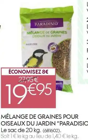 Truffaut Paradisio mélange de graines pour oiseaux du jardin offre